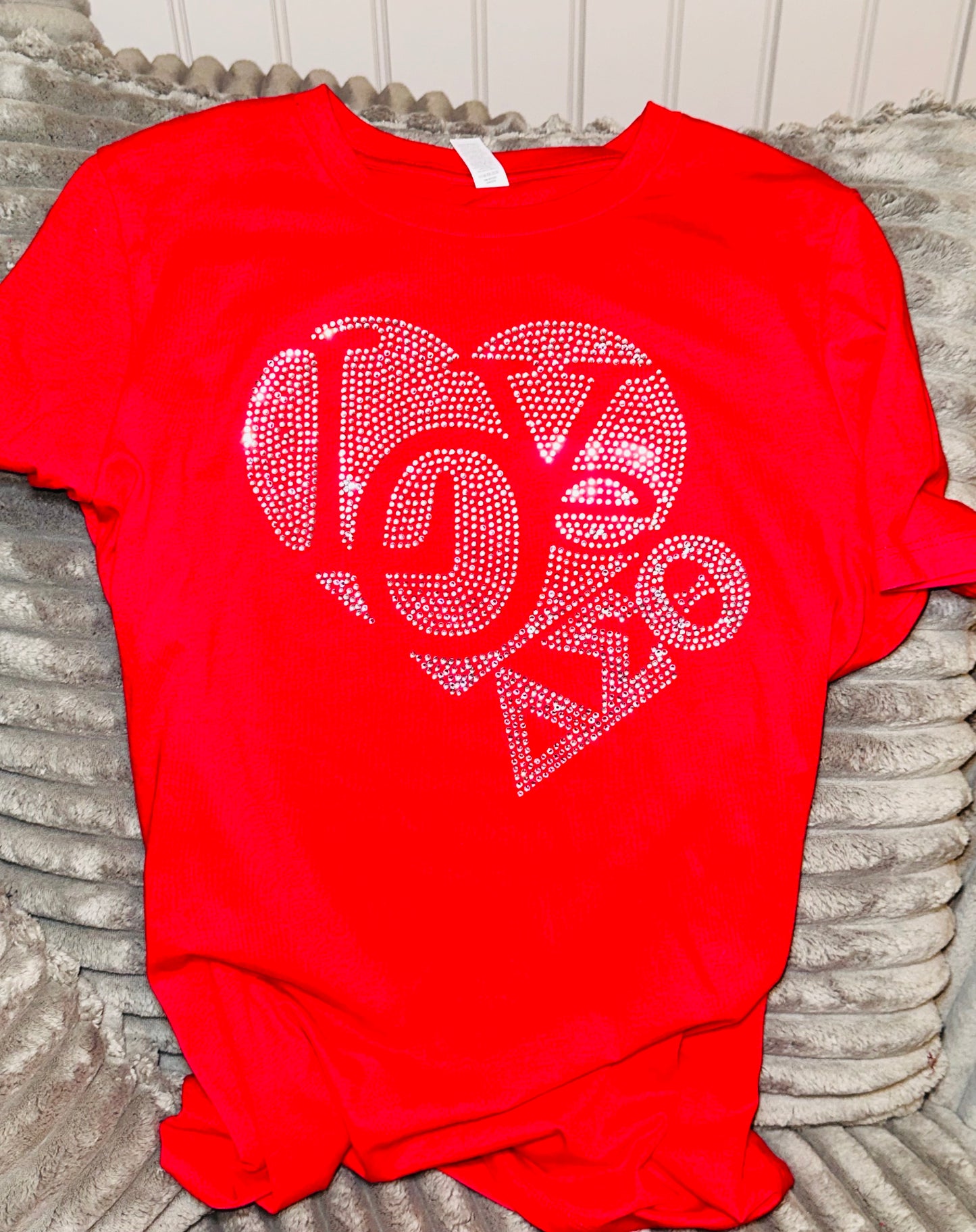 Heart of Love, Delta Sigma Theta w/ Silver Rhinestones and Greek Letters - Red Short sleeve t-shirt